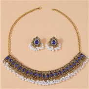 1 fashion retro peacock wings exaggerating lady necklace earring set