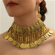 fashion retro medium wind Coin coin exaggerating temperament necklace earrings woman set