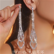 (JXER145   Silver)claw chain Rhinestone long style geometry personality earrings ear stud earring occidental style exag