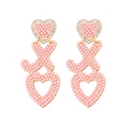 occidental style fresh sweet color Word heart-shaped Alloy beads earring lady