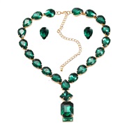 ( green)bronze embed drop glass diamond ear stud fully-jewelled earrings necklace set lady occidental style banquet bri