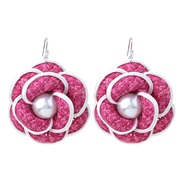 (E 1734  rose Red) samll wind Pearl flower earrings  high-end handmade Cloth flowers Earring woman