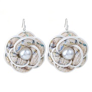 (E 1734 ) samll wind Pearl flower earrings  high-end handmade Cloth flowers Earring woman