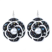 (E 1734  black) samll wind Pearl flower earrings  high-end handmade Cloth flowers Earring woman