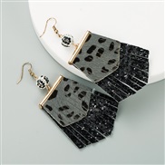 ( black)occidental style leather earrings exaggerating leopard leather tassel temperament personality Earring diamond l