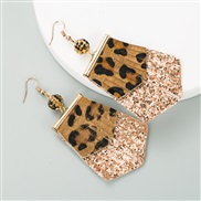 ( Brown)occidental style leather earrings exaggerating leopard leather tassel temperament personality Earring diamond l