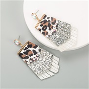( white)exaggerating leopard leather earrings woman Alloy diamond sequin tassel Double layer temperament banquet Earring