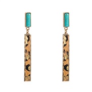 ( Brown)occidental style exaggerating personality long style leather earrings Alloy embed turquoise color leopard leath