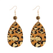 ( Brown) leopard leather earrings diamond pendant drop Earring