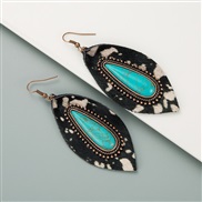( black)leopard leather earrings personality Alloy embed big turquoise high long style banquet Earring