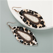 ( white)leopard leather earrings personality Alloy embed big turquoise high long style banquet Earring