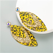 ( yellow)exaggerating earrings diamond multilayer leopard leather sequin leaves Earring Bohemian style earring