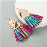 ( Color)trend leopard leather earrings woman exaggerating personality long style tassel banquet Earring