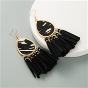 ( black)trend leopard leather earrings woman exaggerating personality long style tassel banquet Earring