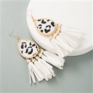 ( white)trend leopard leather earrings woman exaggerating personality long style tassel banquet Earring