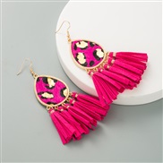 ( rose Red)trend leopard leather earrings woman exaggerating personality long style tassel banquet Earring
