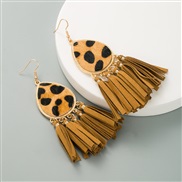 ( Brown)trend leopard leather earrings woman exaggerating personality long style tassel banquet Earring