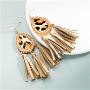 (Ligh )occidental style creative crystal leather tassel earrings Bohemia fashion exaggerating trend Earring