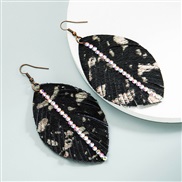 ( black)trend leopard long style leather earrings small fresh leaves diamond temperament exaggerating Earring