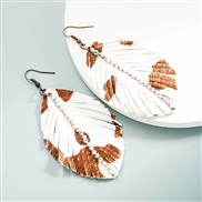 ( white)trend leopard long style leather earrings small fresh leaves diamond temperament exaggerating Earring