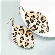 ( Brown)trend leopard long style leather earrings small fresh leaves diamond temperament exaggerating Earring
