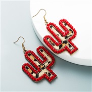 ( red)retro leather exaggerating earrings embed crystal leopard leather Earring