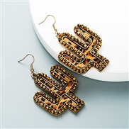 retro leather exaggerating earrings embed crystal leopard leather Earring