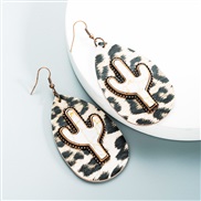 ( white) earrings woman occidental style exaggerating leopard leather embed turquoise personality Earring