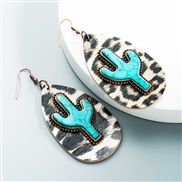 ( blue) earrings woman occidental style exaggerating leopard leather embed turquoise personality Earring