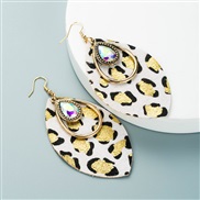 ( white)trend leopard long style leather earrings woman Alloy embed glass diamond exaggerating Earring