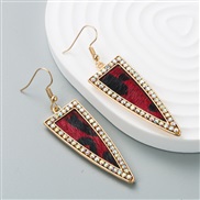 ( red)occidental style personality leather earrings all-Purpose Alloy diamond leopard leather Earring