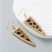 ( Brown)occidental style personality leather earrings all-Purpose Alloy diamond leopard leather Earring