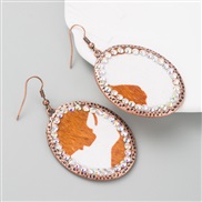 ( white) leather earrings occidental style creative Alloy diamond leopard leather retro exaggerating Earring