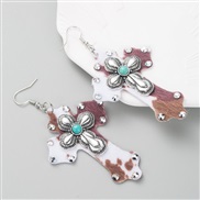 ( white)earrings occidental style trend leopard leather cross earrings Alloy embed turquoise exaggerating Earring