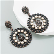 occidental style retro ethnic style turquoise earrings hollow Round pendant exaggerating Earring