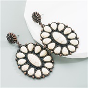 earrings occidental style retro bronze embed turquoise exaggerating temperament ear stud high banquet Earring