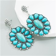 (green ) earrings occidental style retro bronze embed turquoise exaggerating temperament ear stud high banquet Earring