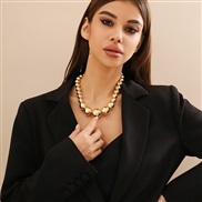 ( necklace  Gold 6226)occidental style  punk exaggerating geometry beads necklace woman  retro fashion beads short styl