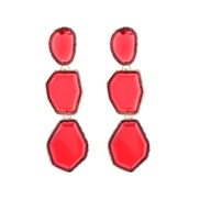 ( red)fashion trend Alloy transparent resin earrings woman long style multilayer Irregular geometry