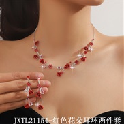 (JXTL21154  red Flower Two piece suit) sweet rose necklace earrings Rhinestone pendant necklace ear stud set