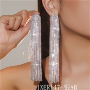 (JXER147 silvery AB)occidental style exaggerating super long tassel fully-jewelled earrings earring woman  fashion high