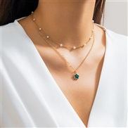 ( Gold+ green 4822)occidental style brief imitate Pearl beads flowers woman temperament leafflower necklace necklace