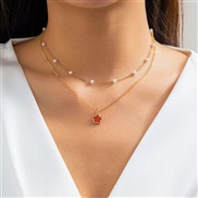 ( Gold+ red 4822)occidental style brief imitate Pearl beads flowers woman temperament leafflower necklace necklace