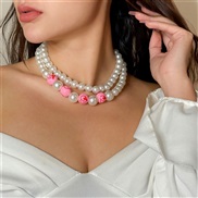 ( 3  White K 49 3K3)occidental stylegreen elements necklace  personality color beads imitate Pearlloveneck