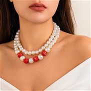 ( 4  White K 49 3K4)occidental stylegreen elements necklace  personality color beads imitate Pearlloveneck
