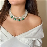 (1   White K 49 3KA)occidental stylegreen elements necklace  personality color beads imitate Pearlloveneck