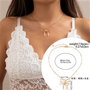 ( 1  Gold 6242)occidental styleow bow necklace sweetins wind imitate Pearl Metal Collar woman