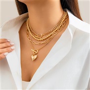 ( GoldSuit  4813)occidental style beadsnecklace lady set geometryO buckle short style Metal love necklace