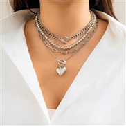 ( White KSuit  4813)occidental style beadsnecklace lady set geometryO buckle short style Metal love necklace