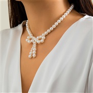 ( 1  White K+ white 6214)occidental style  temperament imitate Pearl bow necklace  retro all-Purpose beads chain